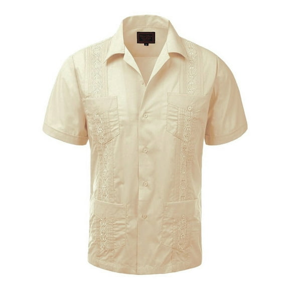 Guayabera Men's Cuban Beach Wedding Short Sleeve Button-Up Casual Dress Shirt