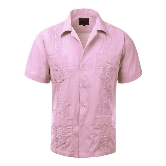 Guayabera Men's Cuban Beach Wedding Short Sleeve Button-Up Casual Dress Shirt