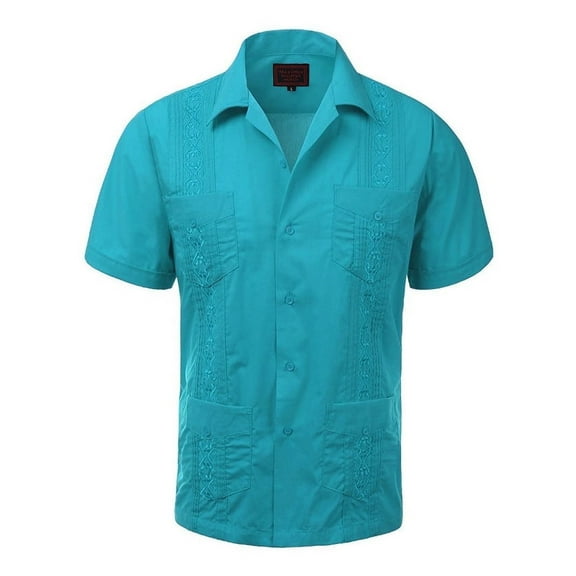 Guayabera Men's Cuban Beach Wedding Short Sleeve Button-Up Casual Dress Shirt