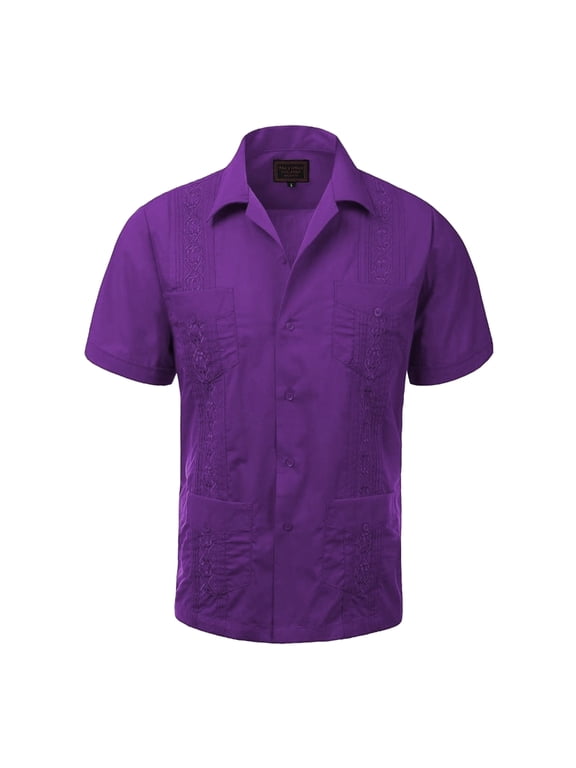Guayabera Men's Cuban Beach Wedding Short Sleeve Button-Up Casual Dress Shirt