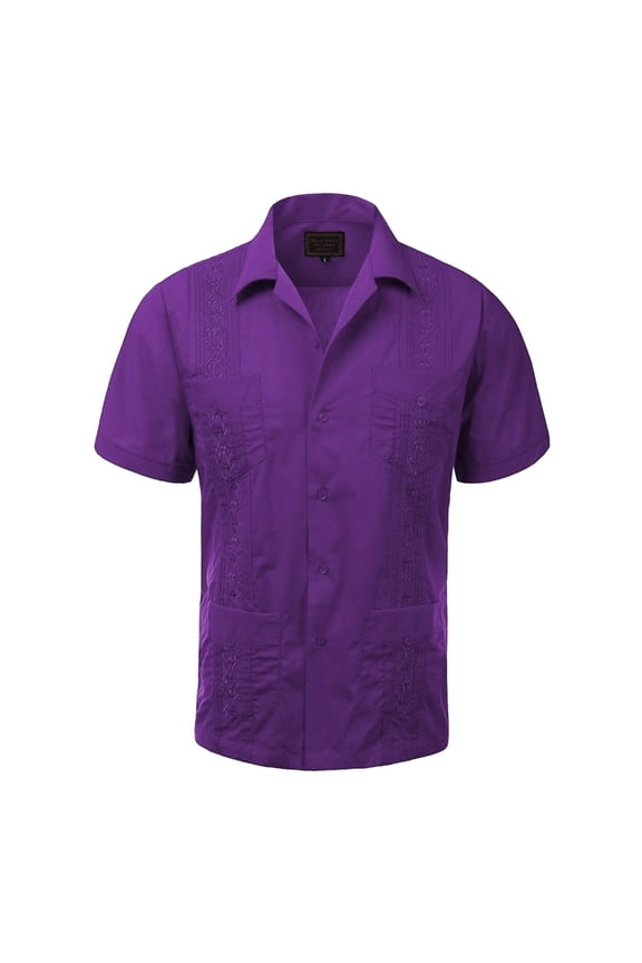 Guayabera Men's Cuban Beach Wedding Short Sleeve Button-Up Casual Dress Shirt