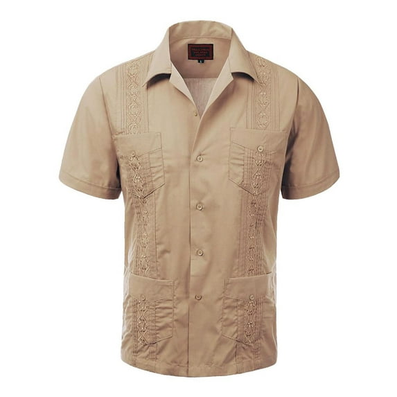 Guayabera Men's Cuban Beach Wedding Short Sleeve Button-Up Casual Dress Shirt