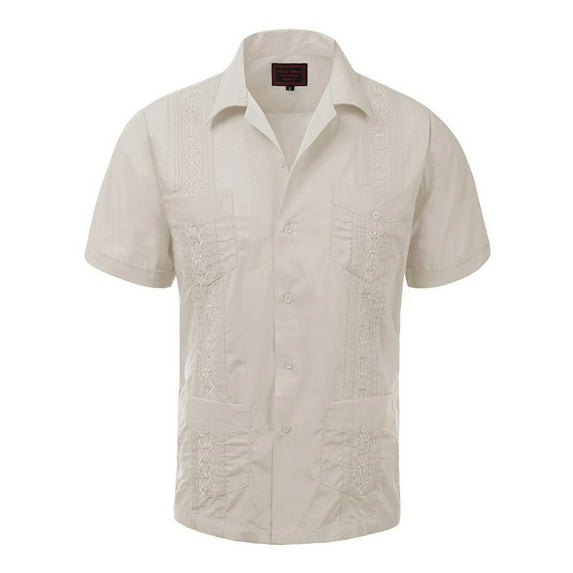 Guayabera Men's Cuban Beach Wedding Short Sleeve Button-Up Casual Dress Shirt