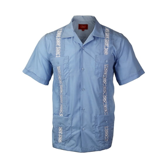 Guayabera Men's Cuban Beach Wedding Short Sleeve Button-Up Two Tone Dress Shirt