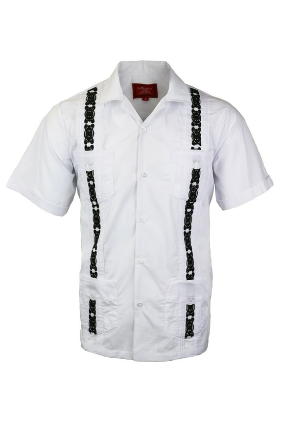Guayabera Men's Cuban Beach Wedding Short Sleeve Button-Up Two Tone Dress Shirt