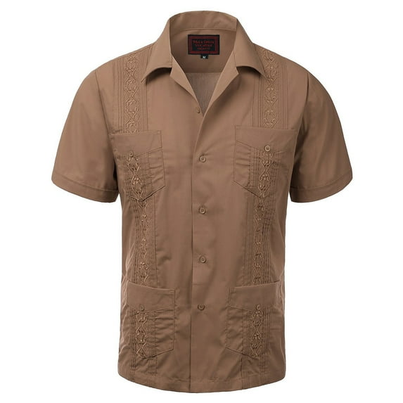 Guayabera Men's Cuban Beach Wedding Short Sleeve Button-up Casual Dress Shirt