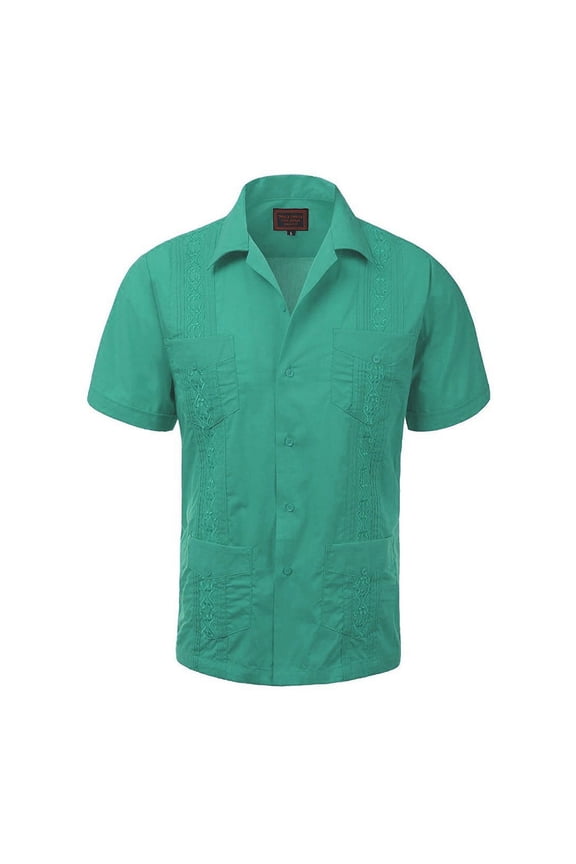 Guayabera Men's Cuban Beach Wedding Short Sleeve Casual Dress Shirt Aqua 3XL