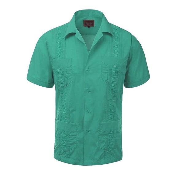 Guayabera Men's Cuban Beach Wedding Short Sleeve Casual Dress Shirt Aqua XL