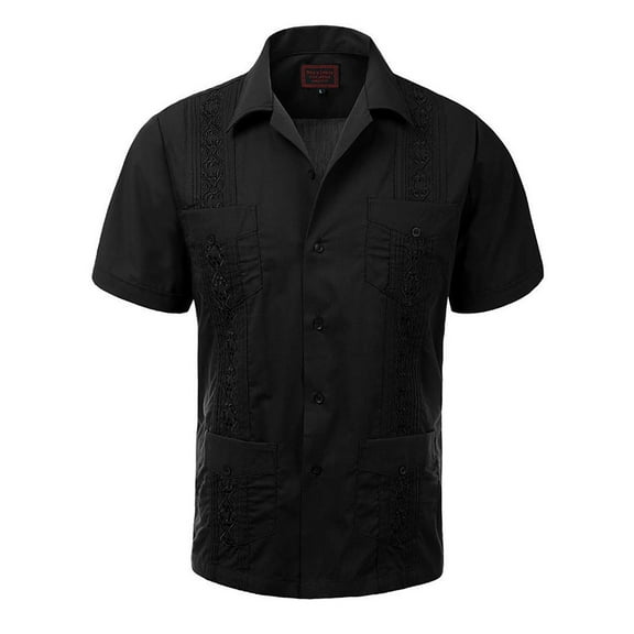 Guayabera Men's Cuban Beach Wedding Short Sleeve Casual Dress Shirt Black XL