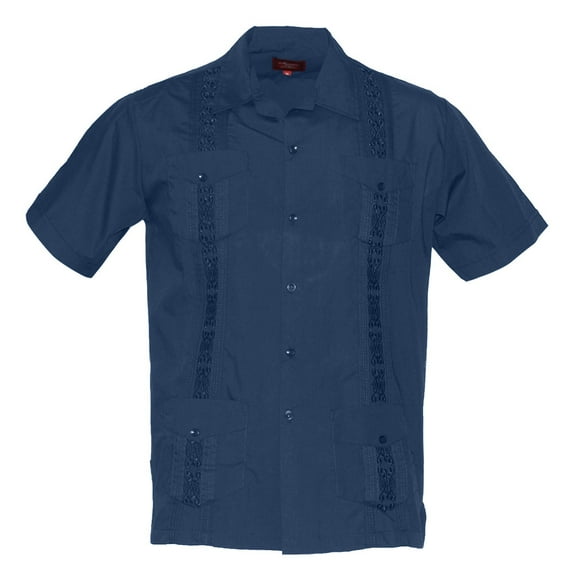 Guayabera Men's Cuban Beach Wedding Short Sleeve Casual Dress Shirt D Blue 3XL
