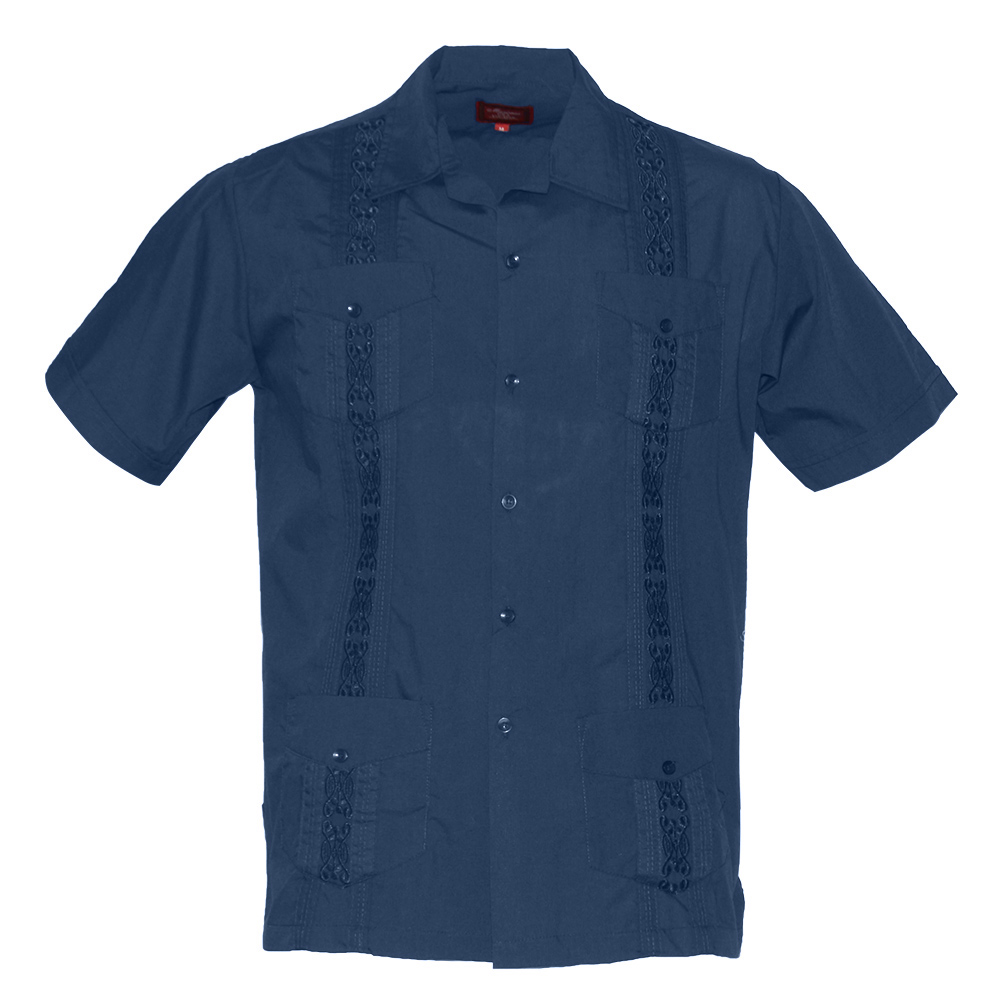 Guayabera Men's Cuban Beach Wedding Short Sleeve Casual Dress Shirt D Blue 4XL - image 1 of 1