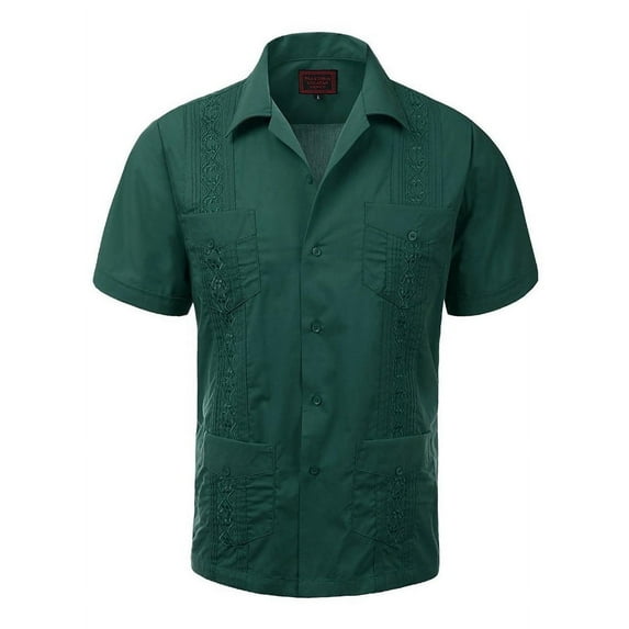 Guayabera Men's Cuban Beach Wedding Short Sleeve Casual Dress Shirt D Green S