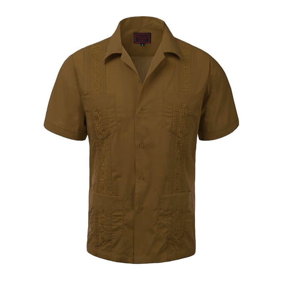 Guayabera Men's Cuban Beach Wedding Short Sleeve Casual Dress Shirt Moca 2XL