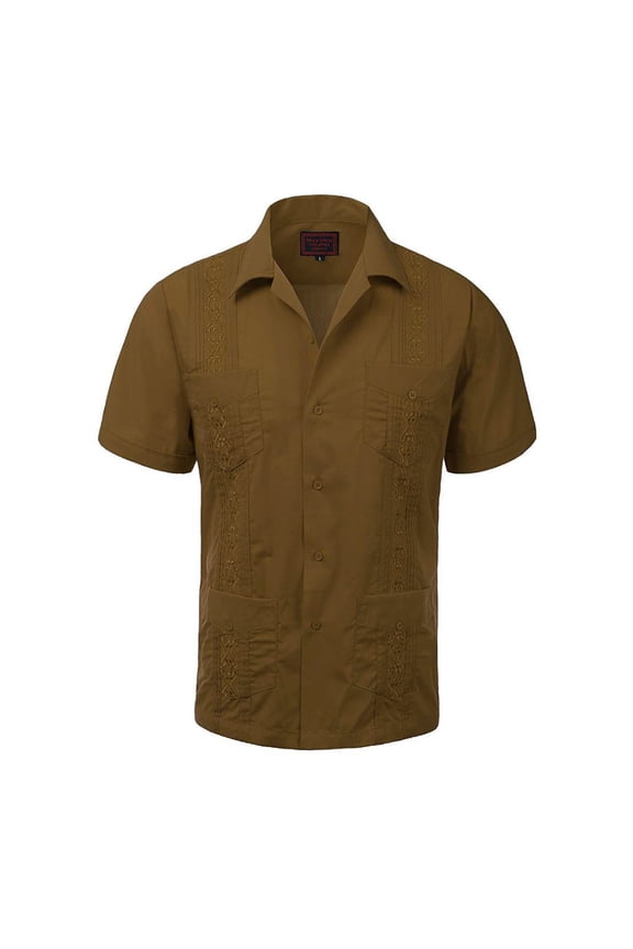 Guayabera Men's Cuban Beach Wedding Short Sleeve Casual Dress Shirt Moca XL