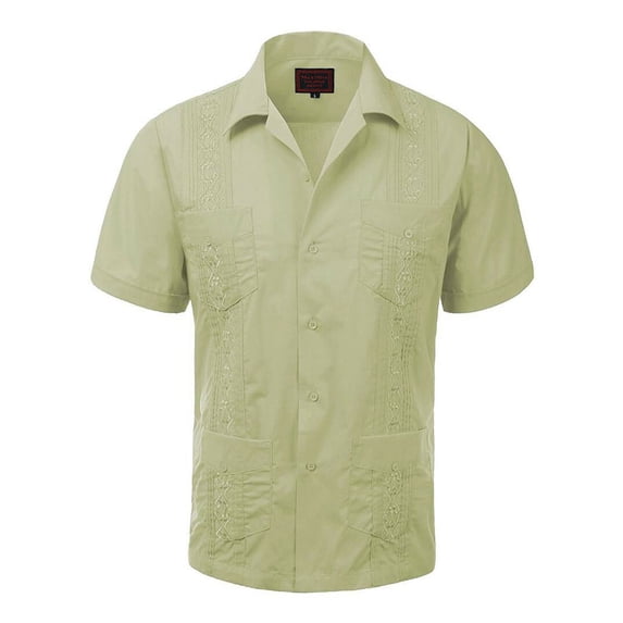 Guayabera Men's Cuban Beach Wedding Short Sleeve Casual Dress Shirt Olive 2XL