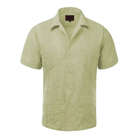 Guayabera Men's Cuban Beach Wedding Short Sleeve Casual Dress Shirt Olive L