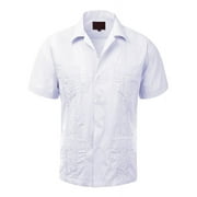 MAXIMOS Guayabera Men's Cuban Beach Wedding Short Sleeve Casual Dress Shirt White S