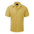 thumbnail image 1 of Guayabera Men's Cuban Beach Wedding Short Sleeve Casual Dress Shirt Yellow 4XL, 1 of 2