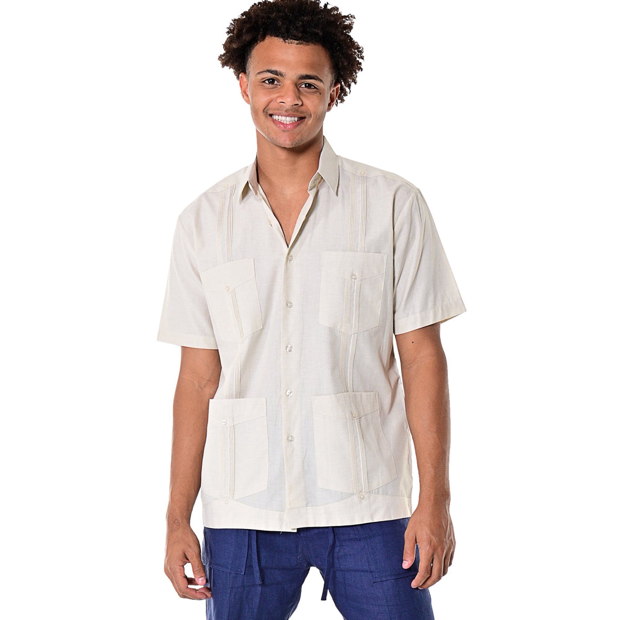 Bohio Men's Cotton Blend Guayabera Shirt - Traditional 4-Pocket Cuban Style Shirt, Multiple Colors