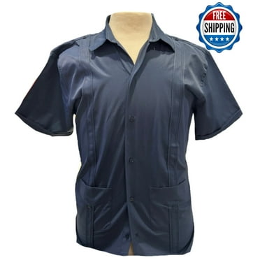 Guayabera by So Miami Tropical Lounge Casual Button Down Collar Shirt, Blue, Medium