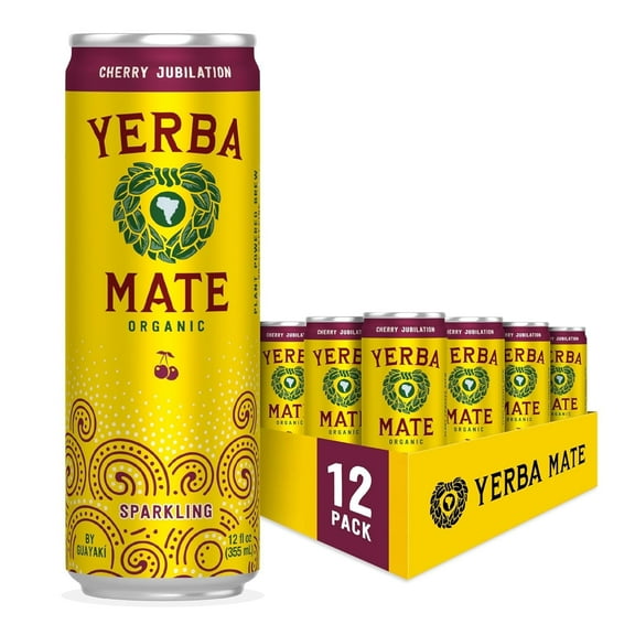 Guayak Yerba Mate, Organic Sparkling Cherry Jubilation, 80mg Natural Plant Based Caffeine, Smooth Energy & Focus, Carbonated, 12 Oz (Pack of 12)
