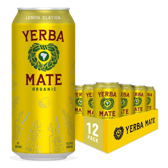 Guayak Yerba Mate, Organic Energy Drink Alternative, Lemon Elation, 150mg Natural Plant Based Caffeine, Better for You Energy & Focus, No Jitters or Crash, 15.5 Oz