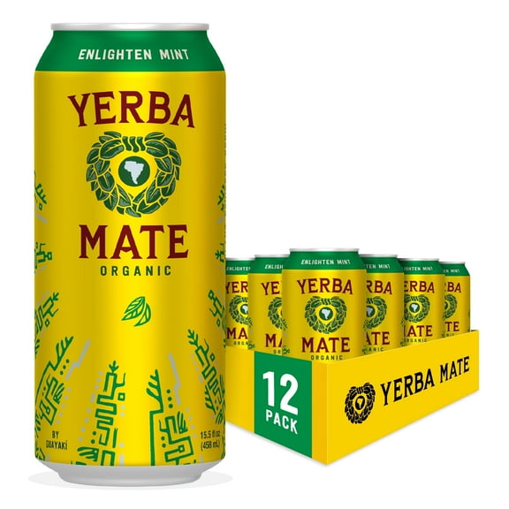 Guayakí Yerba Mate, Organic Energy Drink Alternative, Enlighten Mint, 150mg Natural Plant Based Caffeine, Better for You Energy & Focus, No Jitters or Crash, 15.5 Oz (Pack of 12)