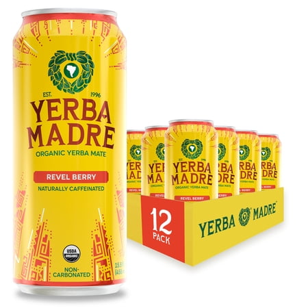 Yerba Madre Organic Yerba Mate, Revel Berry, Energy Drink Alternative, 150mg Natural Plant Based Caffeine, 15.5oz Cans (Pack of 12)