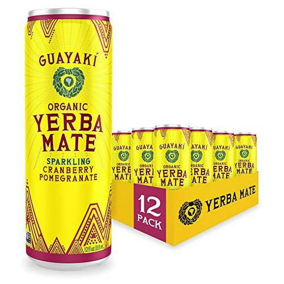 Guayaki Yerba Mate, Sparkling Clean Energy Drink Alternative, Organic Cranberry Pomegranate, 12oz Cans (Pack of 12), 80mg Caffeine