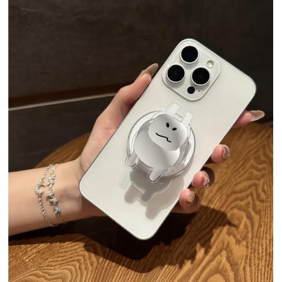 Gubby Magsafe Phone Grip, White Rabbit Phone Holder, Cute Animal Stand, Unique Mobile Accessory Gift