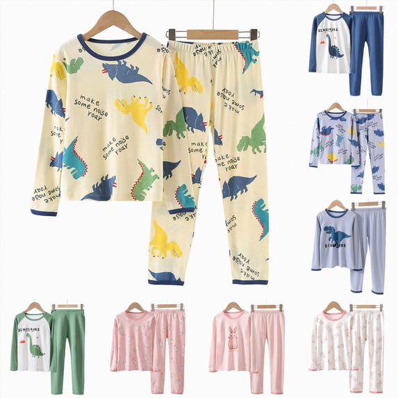 Gubotare 18M-9Y Toddler Boys Girls Summer Cotton Pajamas Long Sleeve Tops Pants Set Soft Loungewear Cute Print Sleepwear Casual Two-piece Pajama Sets Toddler Boys Girls Clothes