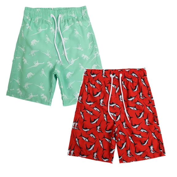 Gubotare 2 Pack Boys Swim Trunks Bathing Bottom Suit Quick Dry Swim Shorts Beach Swimsuit for Boy 5T 7T 8T 10T 14T,Red/Light Green 14-16 Years