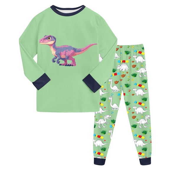 Gubotare 2 Piece Baby Pajamas Boy Toddler Kids Boys Pajamas Cotton Cartoon Print Sleepwear T Shirt Tops Pants Set Size 6-7 Years (Light Green,6-7 Years)