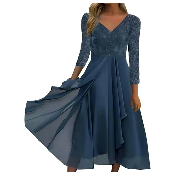 Gubotare 2025 Lace Wedding Guest Dresses for Women Elegant Mother of the Bride Groom Dresses Chiffon Formal Evening Midi Dress Party Dress,Blue XXL
