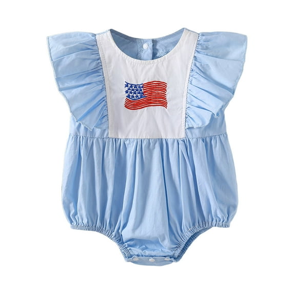Gubotare 4th of July Bodysuits for Girls Baby Birthday Outfit Girl Romper Cute Embroidered Letter Tshirt Romper Clothes 0 3 6 9 12 18 24 Months (Light Blue,Size 3-6 Months)