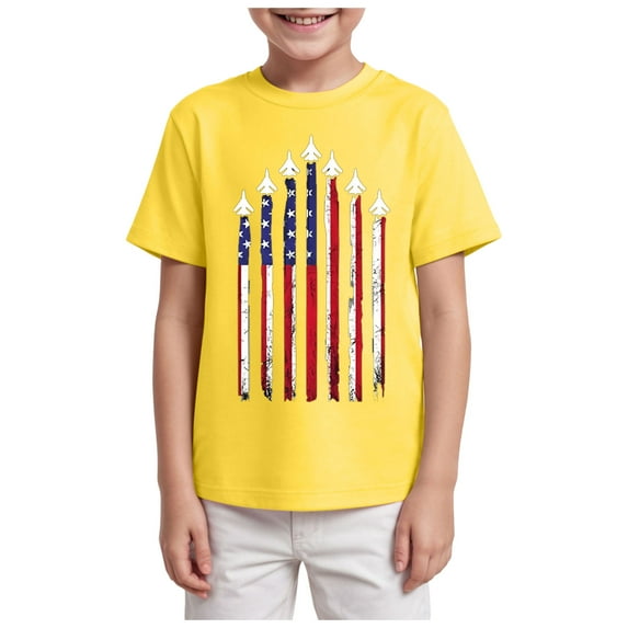 Gubotare 4th of July Shirts for Toddler Boys Kids T-Shirts Short Sleeve Plain Top Tees Boy & Girl Unisex Toddler Children Summer Clothes (Yellow,Size 2-3 Years)