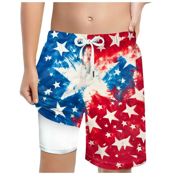 Gubotare 4th of July Swim Trunks for Boys Boys Swim Trunks Funny Print Surfing Board Shorts Quick Dry UPF 50  Swimsuit Beachwear (Red,Size 10-13 Years)