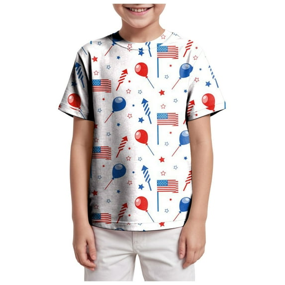 Gubotare 4th of July T-Shirt Boys Girls American Flag Shirts Toddler Short Sleeve Tees Kids Patriotic Star Stripe Tops Sizes 3-13 Years (Light Blue,6-7 Years)