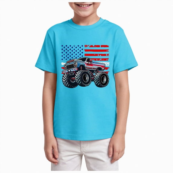 Gubotare 4th of July Toddler Boy Toddler Boys 4th of July T-Shirt American Flag Tees Toddler Kids Independence Day Short Sleeve Tops for Kids 5T 6T, Sky Blue