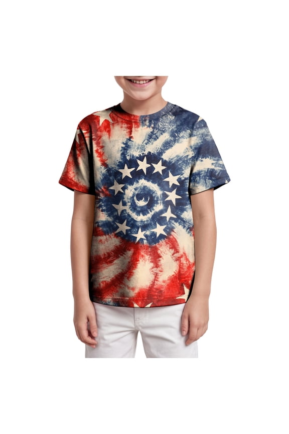 4th of July Shirts for Boys Toddler Baby Boys T-Shirt Short Sleeve Letters Print Tees (Red,Size 8-9 Years)