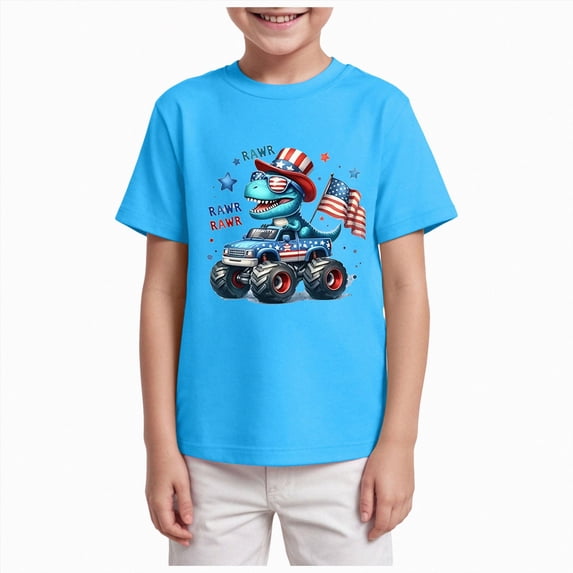 Gubotare 4th of July Toddler Boy Boys Classic Short-Sleeve Usa Tees Hawaiian Shirt with Pocket for Kids 9T 10T, Sky Blue
