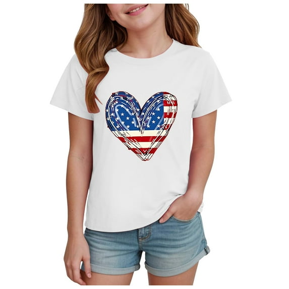 Gubotare 4th of July Toddler Girl Shirt Girl's Graphic Print T Shirts Short Sleeve Round Neck Tee Tops (Blue,Size 2-3 Years)