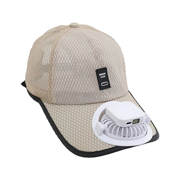 Gubotare Adults Mesh Baseball Cap Fishing Beach Hats with Solar Fan, Summer UV Protection Sun Hat, Solar Powered/USB Charging Sun Hat with Fans Solar Power (Beige,One Size)