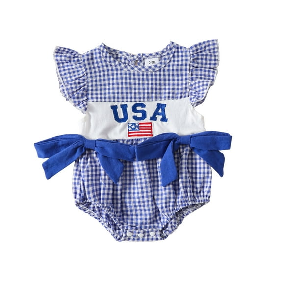 Gubotare Baby 4th of July Bodysuit Girl Baby-Girls Flexy Short Sleeve Romper Bodysuits 0 3 6 9 12 18 24 Months (Blue,Size 6-12 Months)