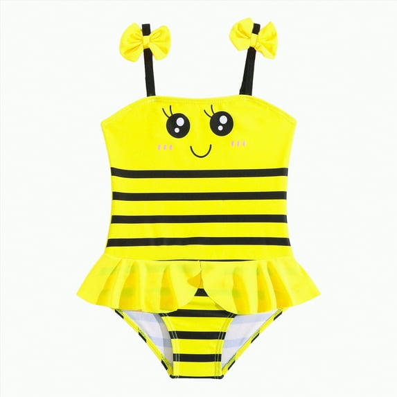 Gubotare Baby Bathing Suit Infant Baby Girl One Piece Swimsuit Toddler Sleeveless Beach Bikini Bathing Swimwear 18 24 Months (Yellow,18-24 Months)