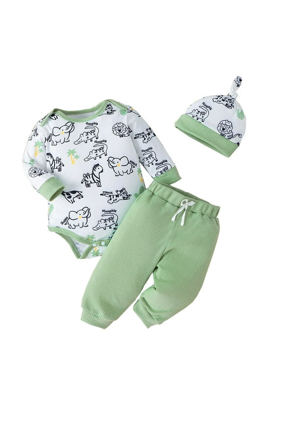 Baby Boy Clothes Baby Boy Outfit Little Brother Romper Letter Print Onesie+ Pants+Hat 3PCS Clothes 0 3 6 9 12 18 24 Months (Green,6-9 Months)