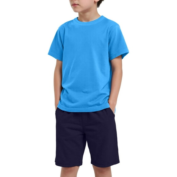 Gubotare Baby Boy Clothes Set Color Block Boys Short Sleeve and T-Shirt & Shorts Athleisure Short Set 6 9 12 18 24 Months 2T 3T 4T (Sky Blue,Size 12-18 Months)