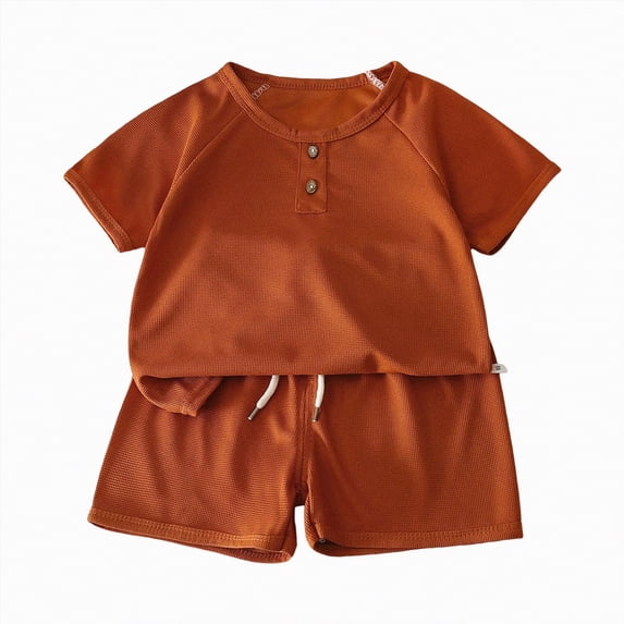 Gubotare Baby Boy Clothes Summer Boys Clothes Boys' 2-Piece Summer Outfit T-Shirt and Shorts Set 5T 6T (Brown,5-6 Years)