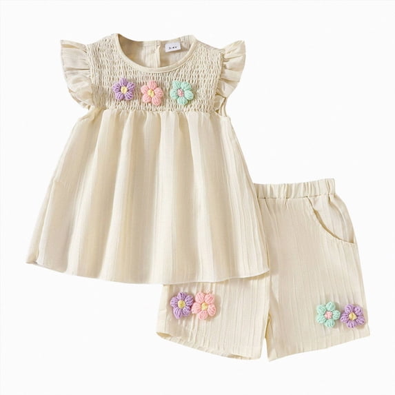Gubotare Baby Boy Clothes Toddler Girl Summer Clothes 2 Piece Loose Strap Tank Top and Short Set Kids Clothing Sets with Pockets 6 9 12 18 24 Months 2T 3T 4T 5T (Beige,2-3 Years)