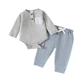 thumbnail image 1 of Gubotare Baby Boy Fall Outfits Baby Boy Clothes Ribbed Knitted Long Sleeve Romper and Pants Sets Newborn Fall Splicing Color Outfits 0 3 6 9 12 18 24 Months 2T 3T (Grey,3-6 Months), 1 of 8